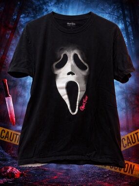 Ghost Face Black Graphic Tee with White Mask Print Size Large
